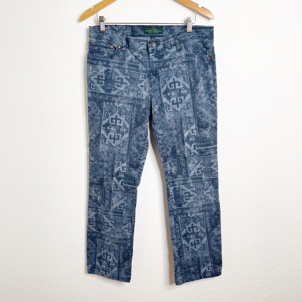 Lauren Ralph Lauren‎ Modern Straight Blue Geometric Tribal Print Jeans Womens 12